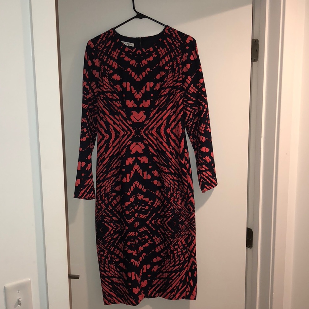 Navy blue and coral long sleeve dress